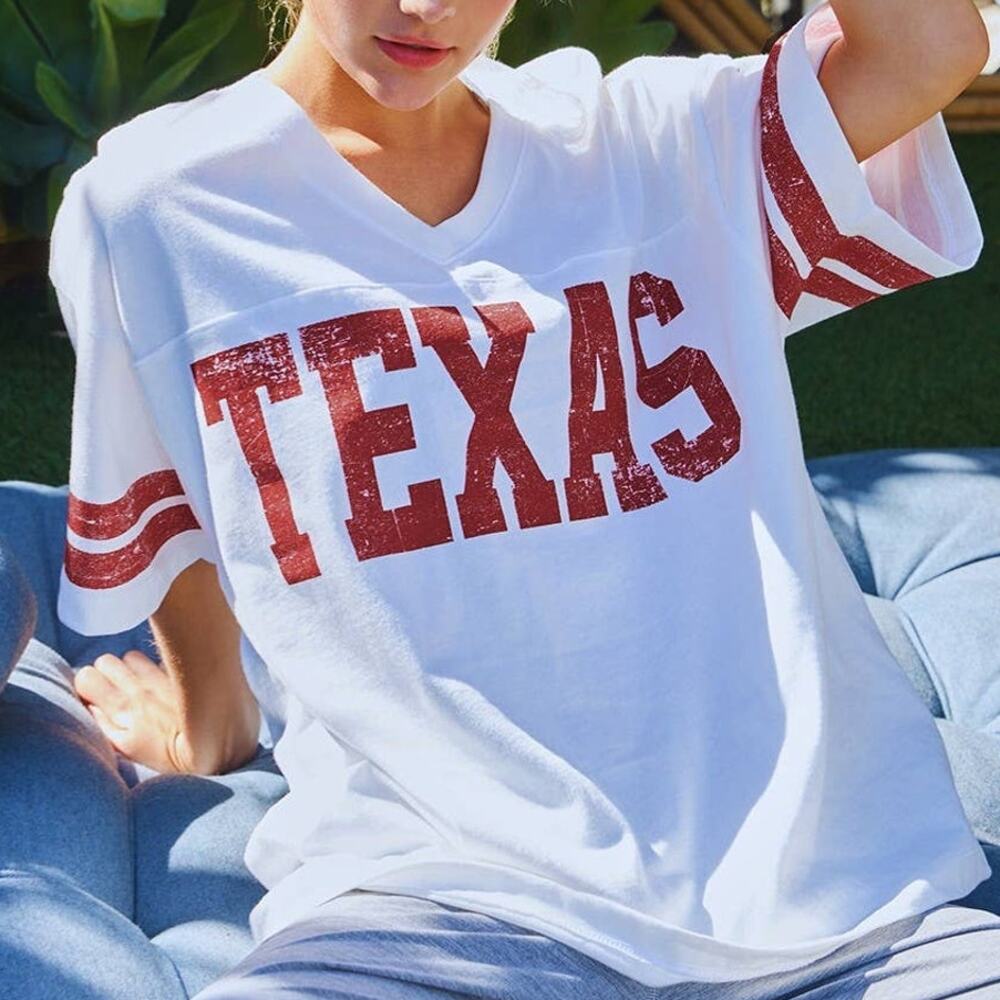 Texas Print V-Neck Football Tee White & Red